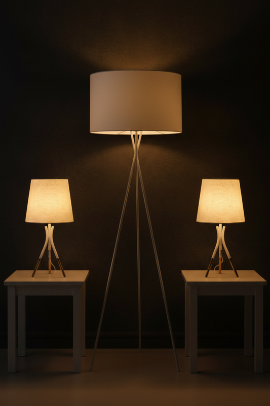 Gold & White Floor Lamp Set — 3 Pieces