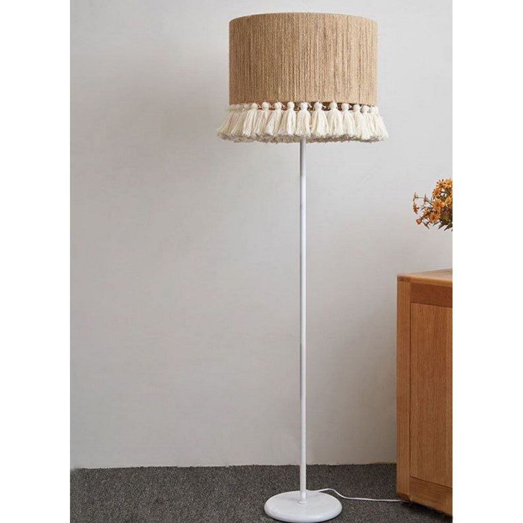 Metal and Linen Floor Lamp White and Beige - 45x45x150 cm