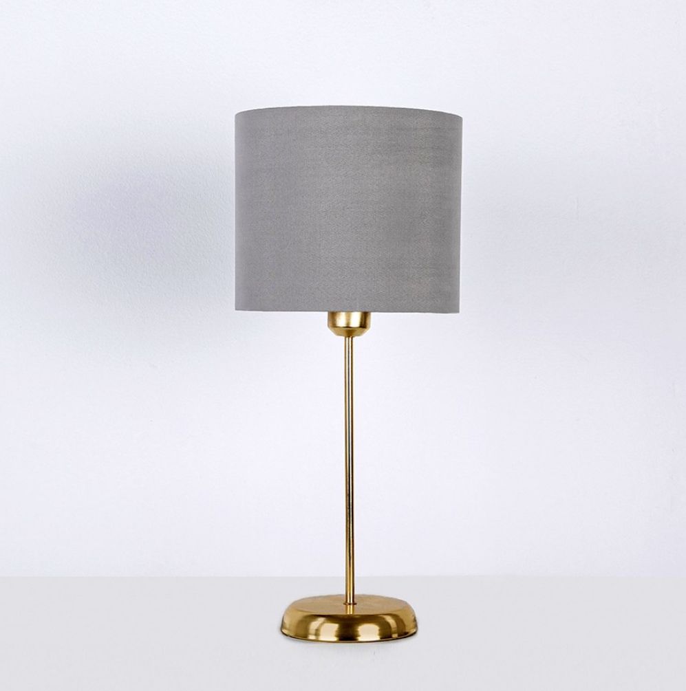 Gold metal lamp with grey linen - 25×50×25 cm