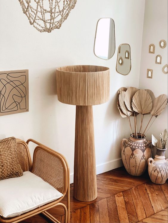 Burlap twine and Metal Floor Lamp Brown - 50x50x150 cm