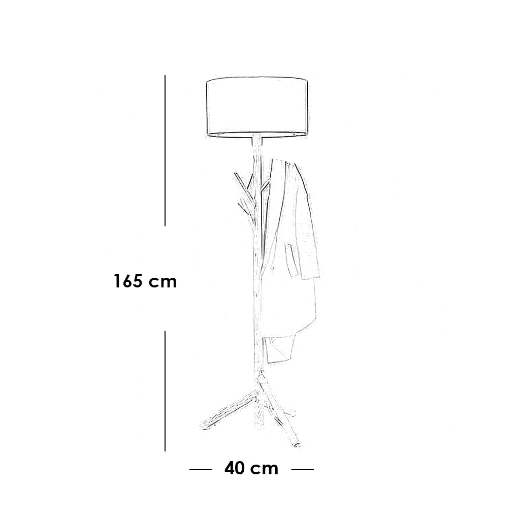 Beech wood and beige linen floor lamp - 40×40×150 cm