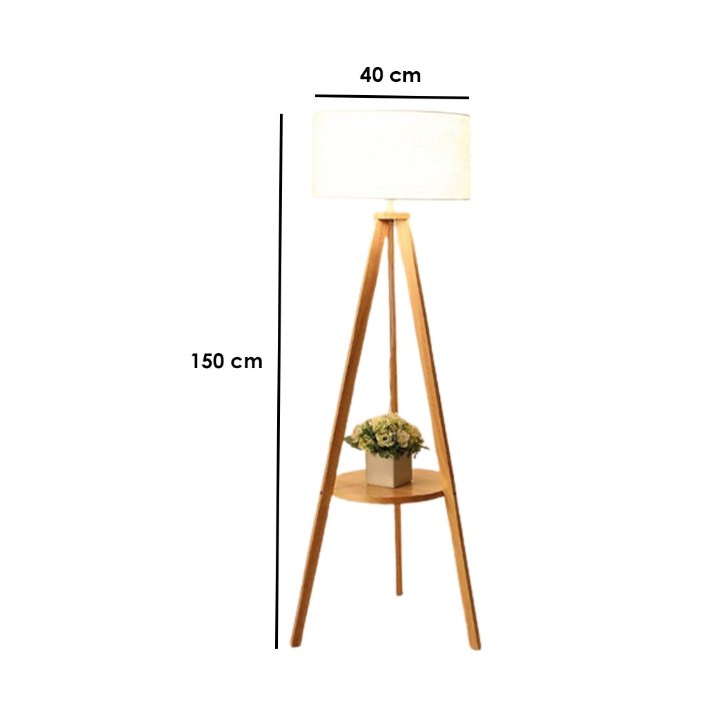 Musky Wood and Plastic Backed Fabric Floor Lamp White & Beige - 150x40x40 cm +