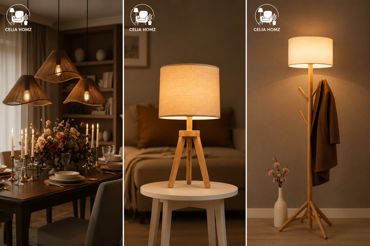 3-Piece Jute Pendant Lighting Set – Double Pendant, Table & Floor Lamp