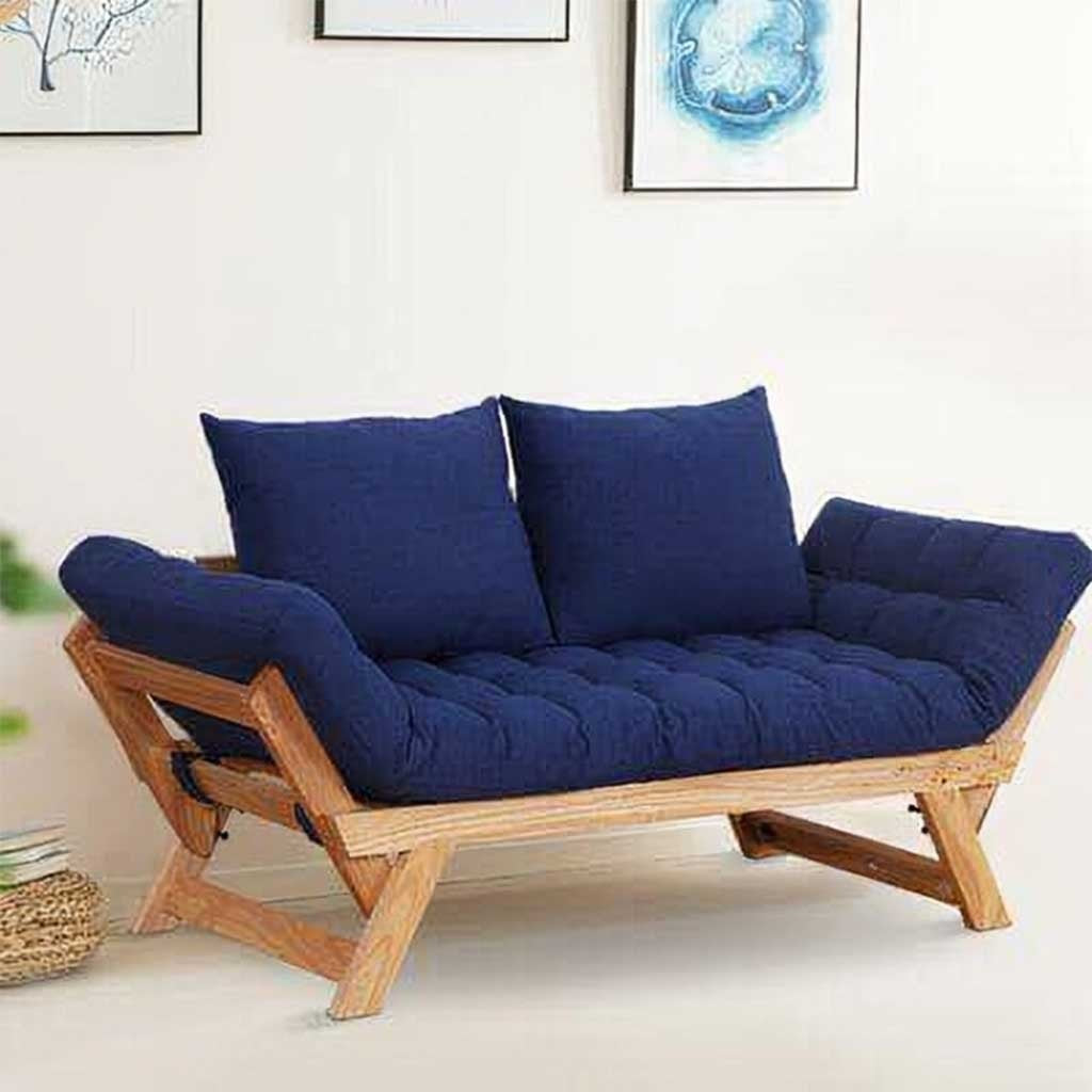Beech wood and velvet sofa - blue