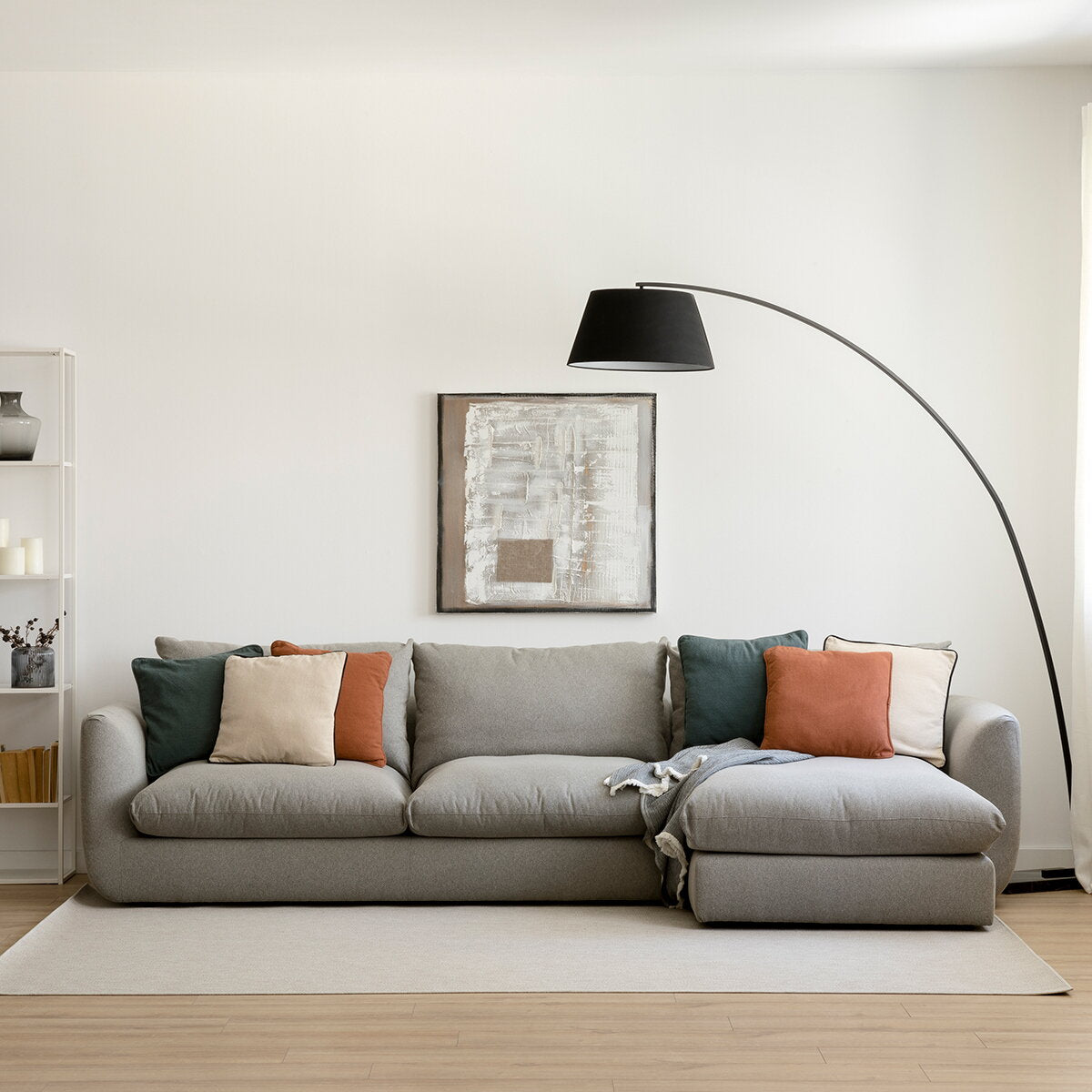 Two-piece corner sofa, beech wood and linen - gray