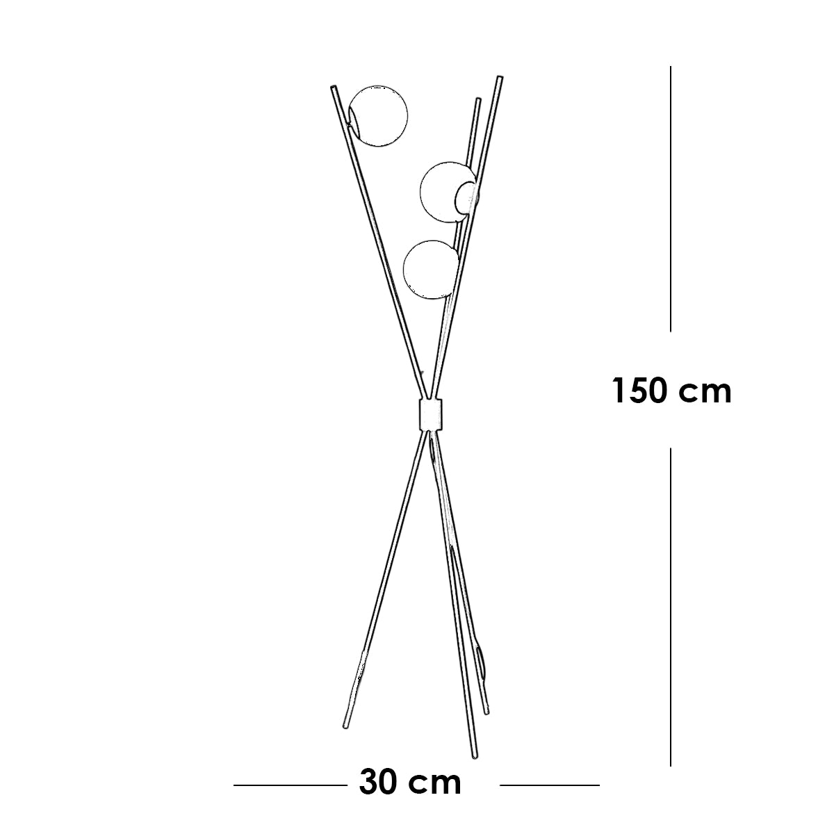 Triple Stick Triple Lamp Champagne iron floor lamp with white glass - 30x150 cm