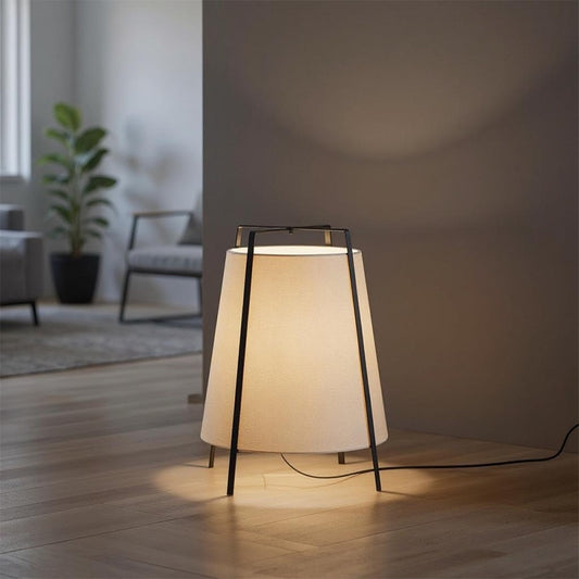 Off-white metal and linen table lamp - 20×25×30 cm