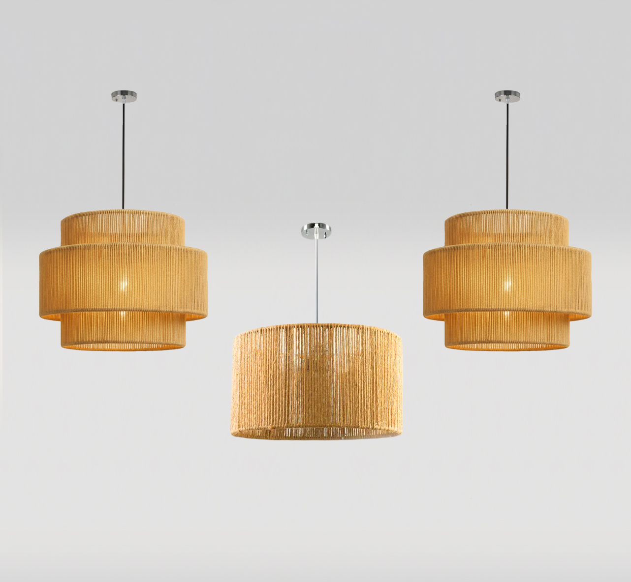 Burlap & Boho Ceiling Lamp Set — 3 Pieces