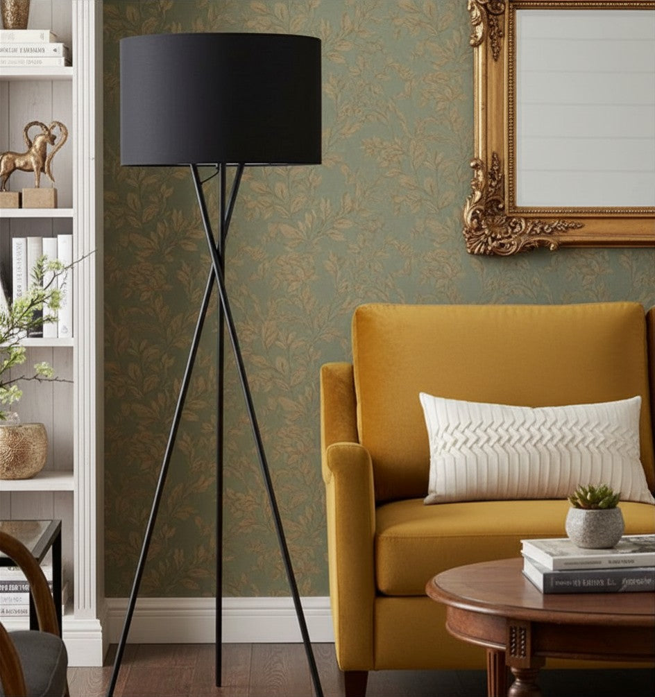 Iron floor lamp with black linen - 40×40×150 cm