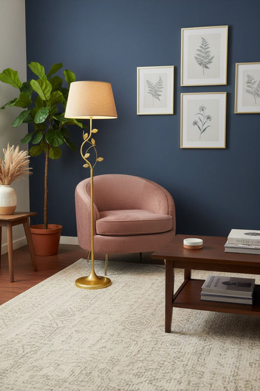 Gold iron floor lamp with beige shade - 40x165 cm