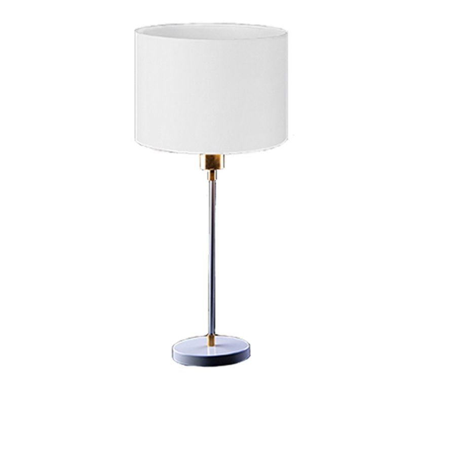 Silver metal lamp with white linen - 25×50×25 cm