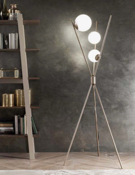 Triple Stick Triple Lamp Champagne iron floor lamp with white glass -  30x150 cm