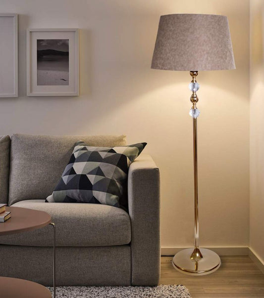 Iron and crystal floor lamp with gold and beige linen - 30x150 cm