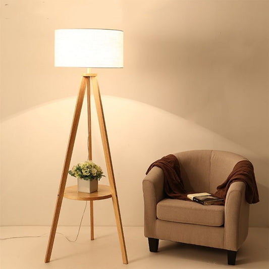 Beech Wood and Plastic Backed Fabric Floor Lamp White and Beige - 150x40x40 cm