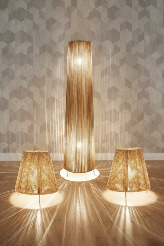 Fabric & Jute Floor Lamp Set — 3 Pieces