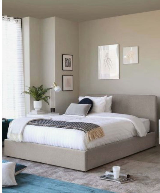 Beige Velvet Modern Bed