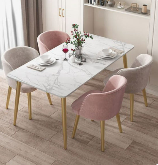 Dining Table Marble & 4 chairs Quartez coated iron/ polished wood