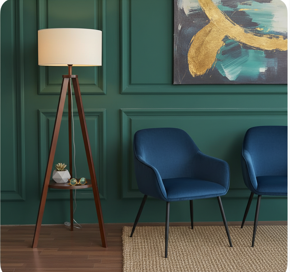 Brown floor lamp with off-white shade- 150×40×40 cm
