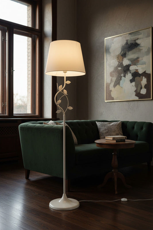 White iron floor lamp with white shade - 40x150 cm