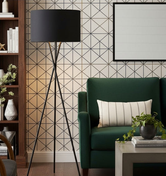 Iron floor lamp with black linen - 40×40×150 cm