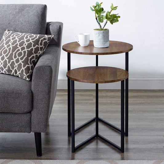 Steel and Counter wood Side Tables set 2 Pieces