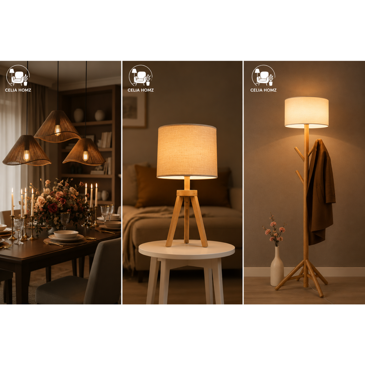 3-Piece Jute Pendant Lighting Set – Double Pendant, Table & Floor Lamp