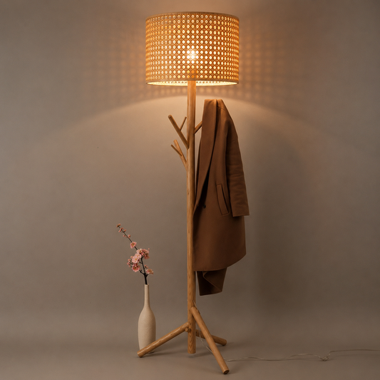 Rattan-Beech Floor Lamp Beige 40x150 cm
