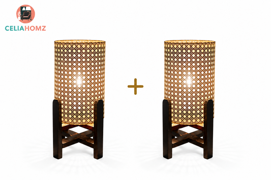 Rattan-Boho Table Lamp Browen 20x45 cm 2 Pices