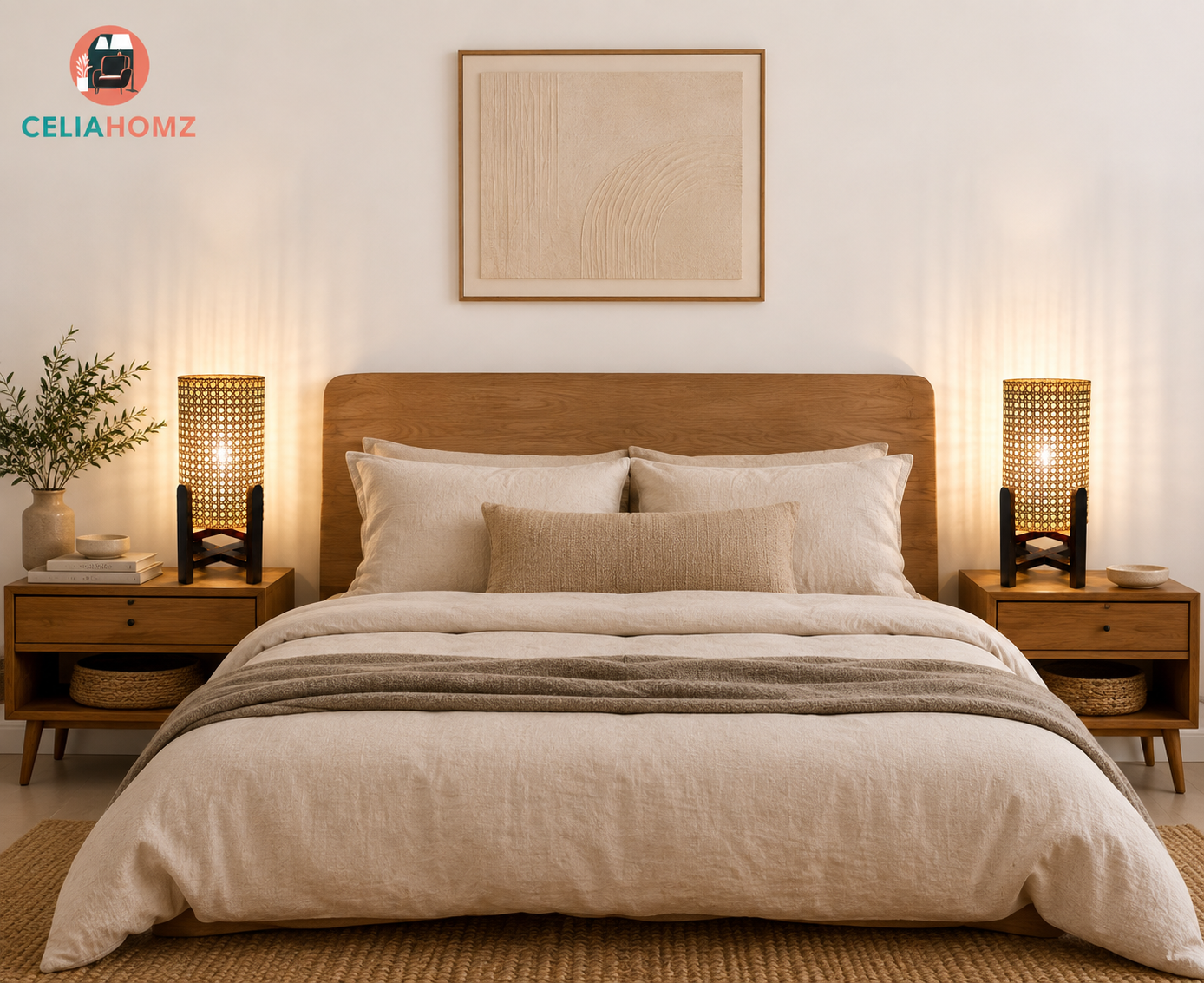 Rattan-Boho Table Lamp Browen 20x45 cm 2 Pices