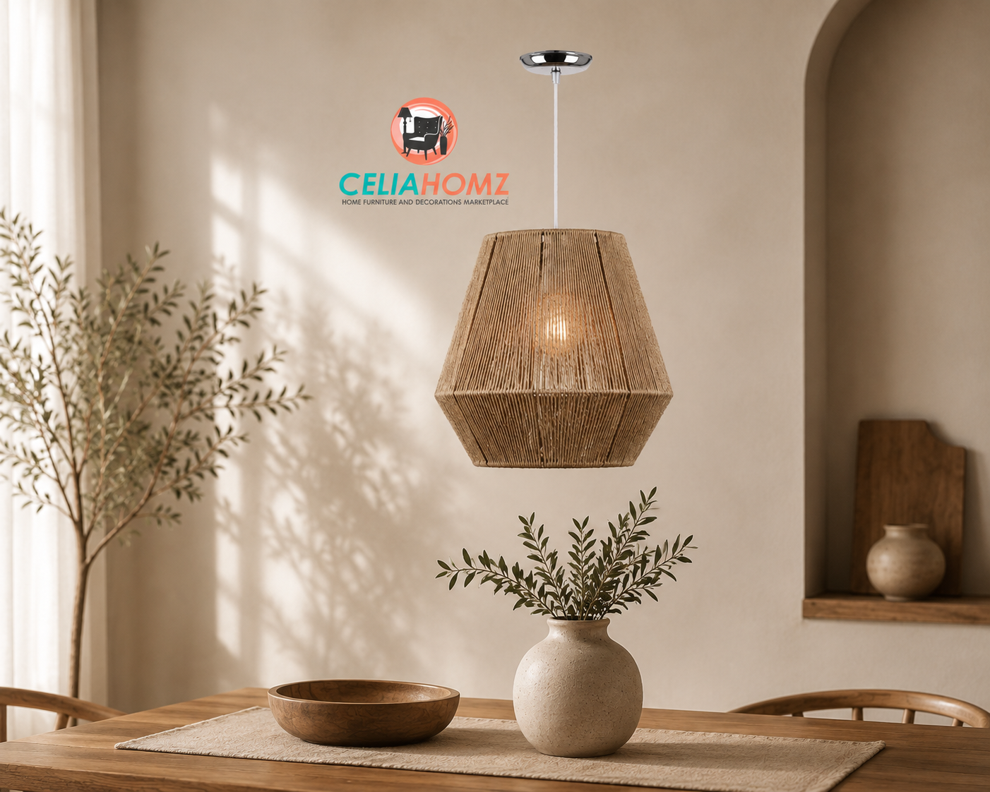 Chandelier - Aluminium & Macrame - Beige