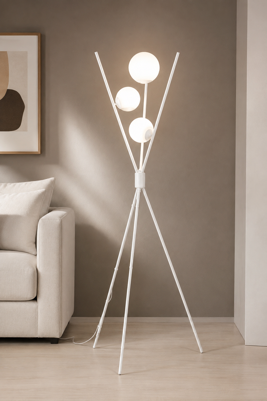 Triple Stick Triple Lamp White iron floor lamp with white glass - 30x150 cm