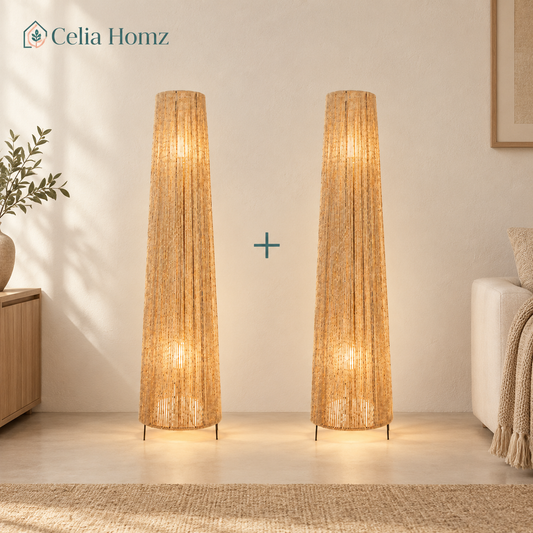 Fabric Floor Lamp Beige - 25 x 110 cm - Set of 2