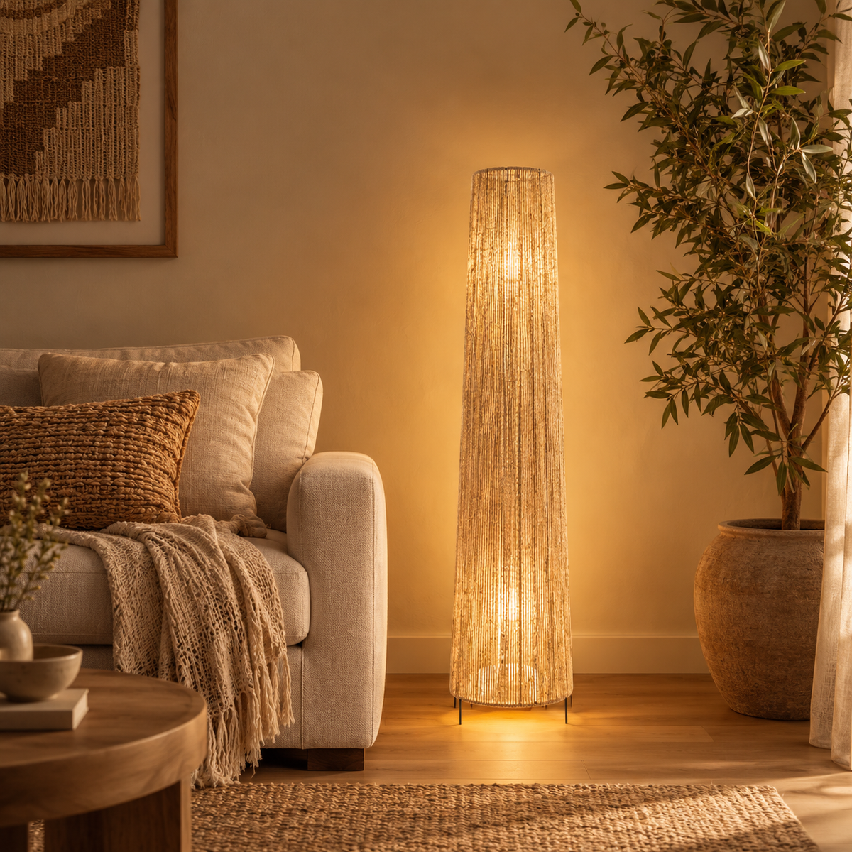 Fabric Floor Lamp Beige - 25 x 110 cm - Set of 2