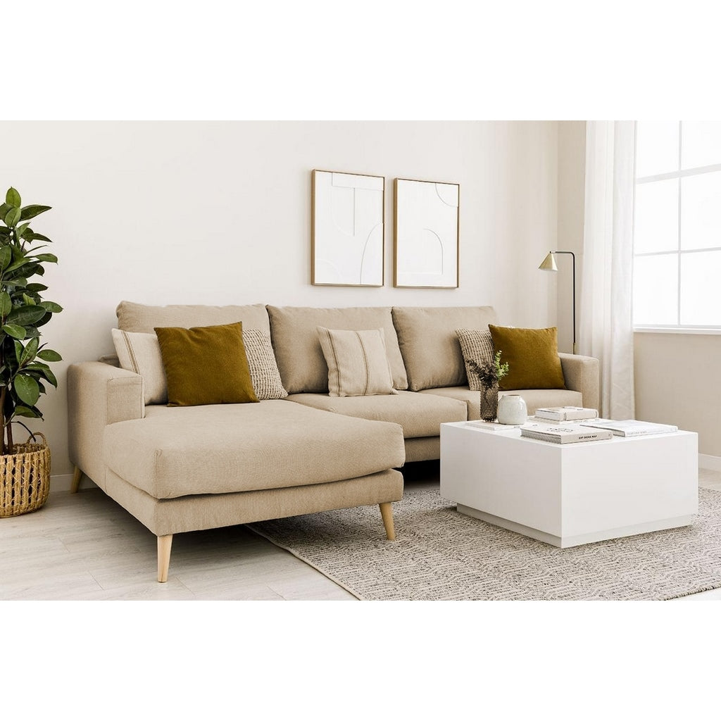 Two-piece corner sofa, beech wood and linen - beige