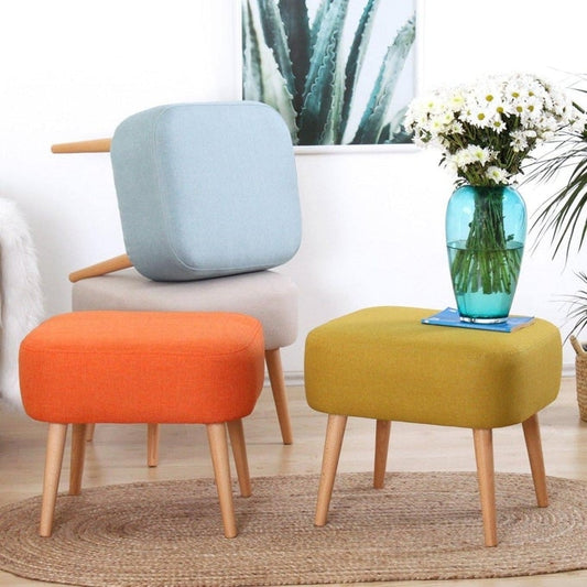 Beech wood pouf and velvet or linen