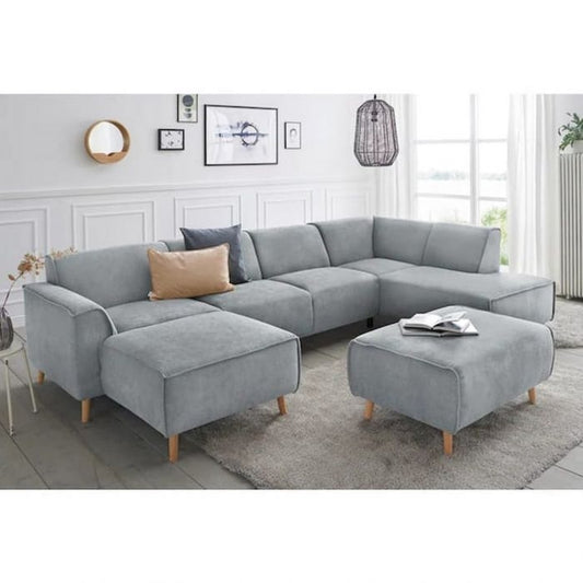 5-piece sofa set, beech wood, velvet or linen upholstery.