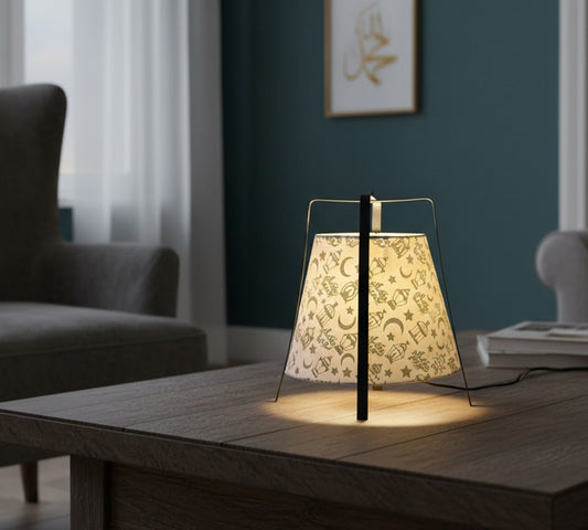 Off-white metal and linen table lamp - 20×25×30 cm