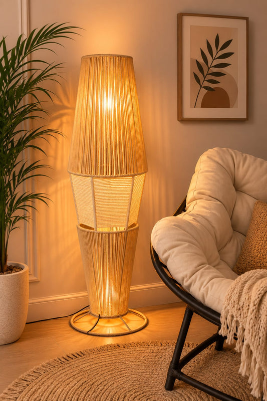 Fabric Floor Lamp Beige and white - 25 x 110 cm