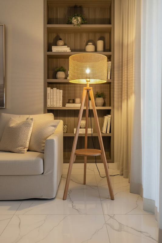 Rattan-Boho Floor Lamp Beige 40x150 cm