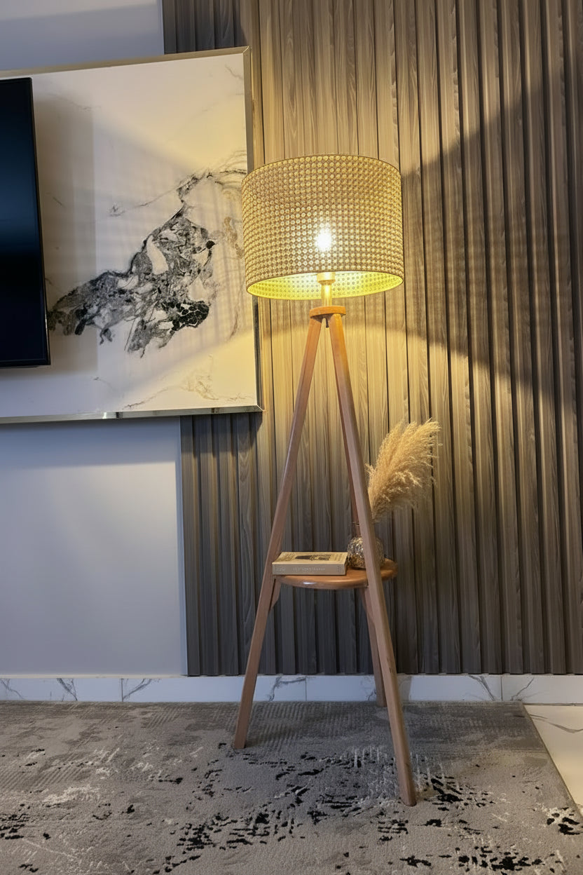 Rattan-Boho Floor Lamp Beige 40x150 cm