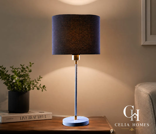 Silver metal lamp with black linen - 25×50×25 cm