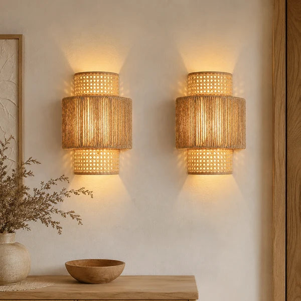 Rattan Wall Lamp  2 pices