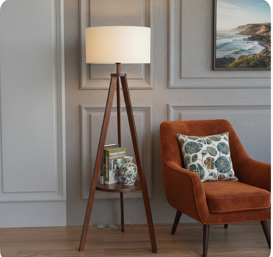 Brown floor lamp with off-white shade- 150×40×40 cm