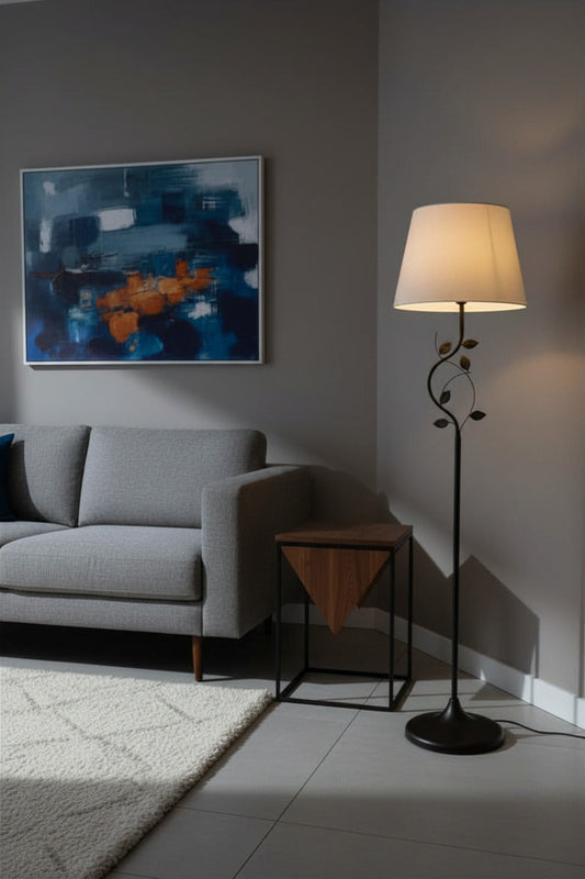 Black iron floor lamp with white shade 40x165 cm