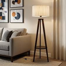 Brown floor lamp with off-white shade- 150×40×40 cm