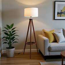 Brown floor lamp with off-white shade- 150×40×40 cm