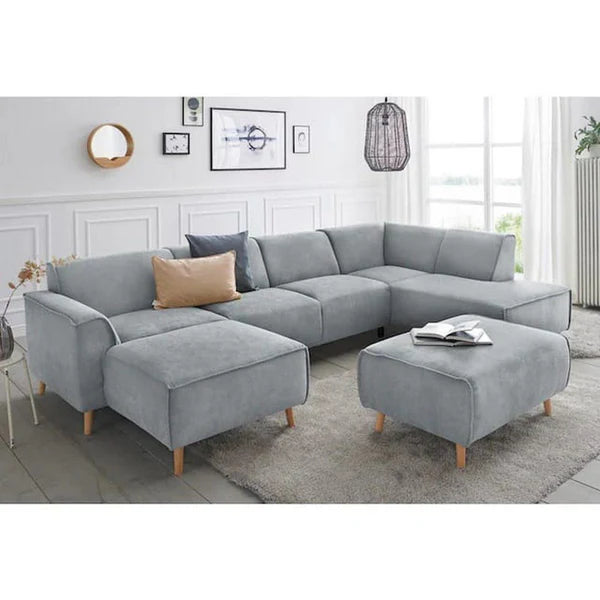 5-piece sofa set, beech wood, velvet or linen upholstery.