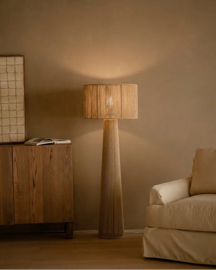 Burlap twine and Metal Floor Lamp Brown - 50x50x150 cm