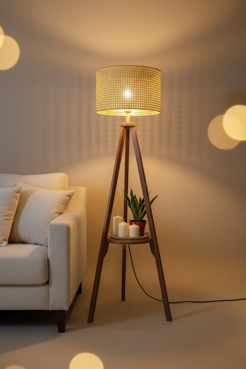 Rattan-Boho Floor Lamp Beige 40x150 cm