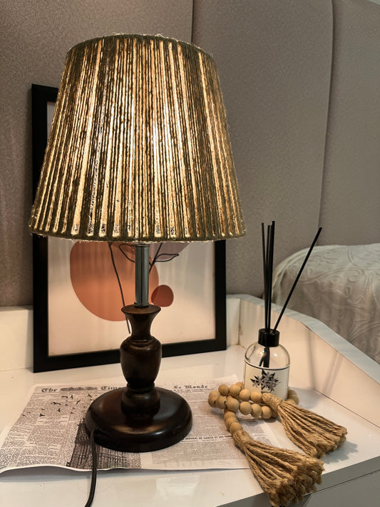 Brown wooden lampshade with threads